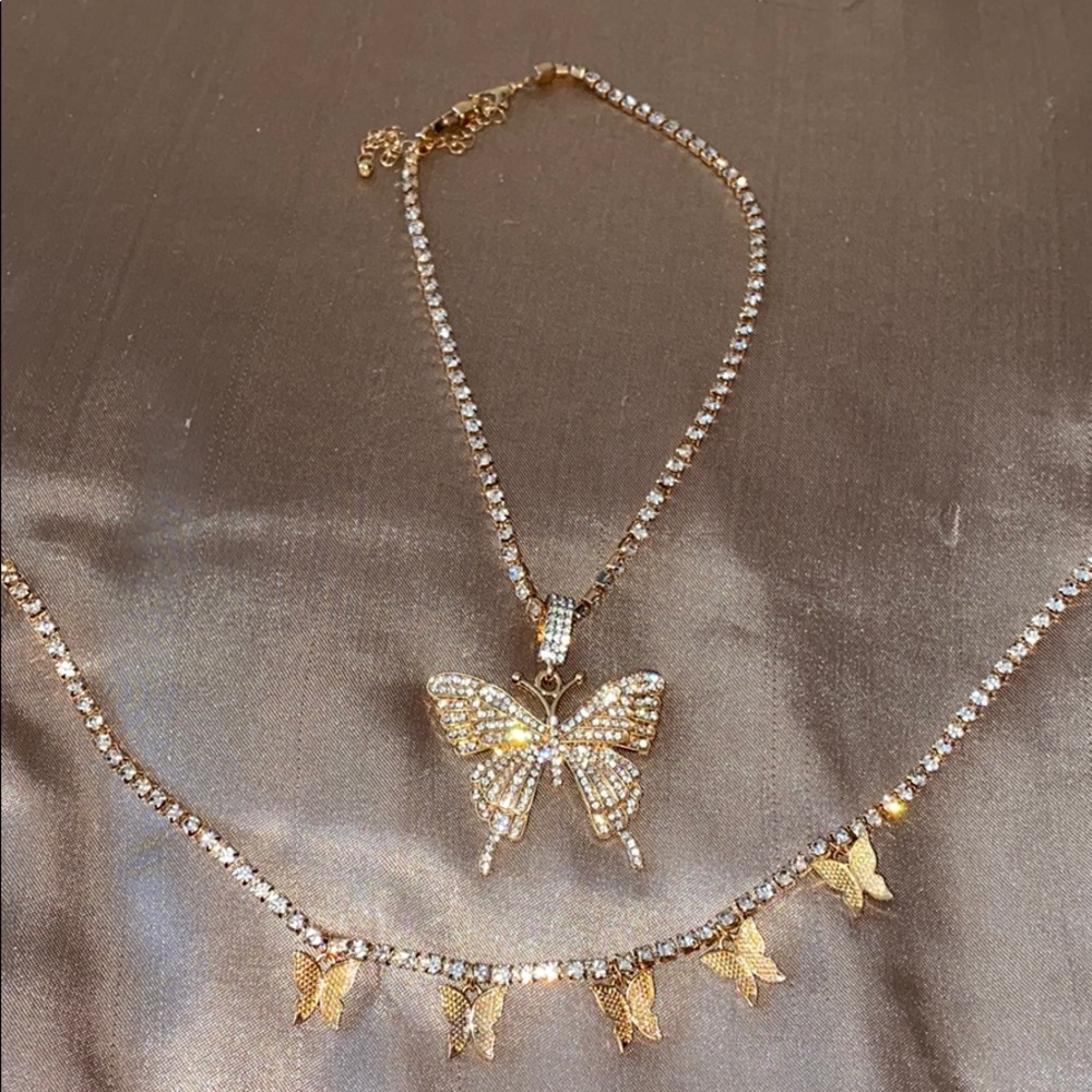 Butterfly rhinestone choker and necklace
